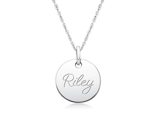 Small Round, Engraved Communion Children’s Necklace for Girls (FREE Personalization) – Sterling Silver