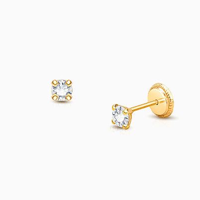 3mm Genuine Diamond Studs, Baby/Children’s Earrings, Screw Back – 14K Gold