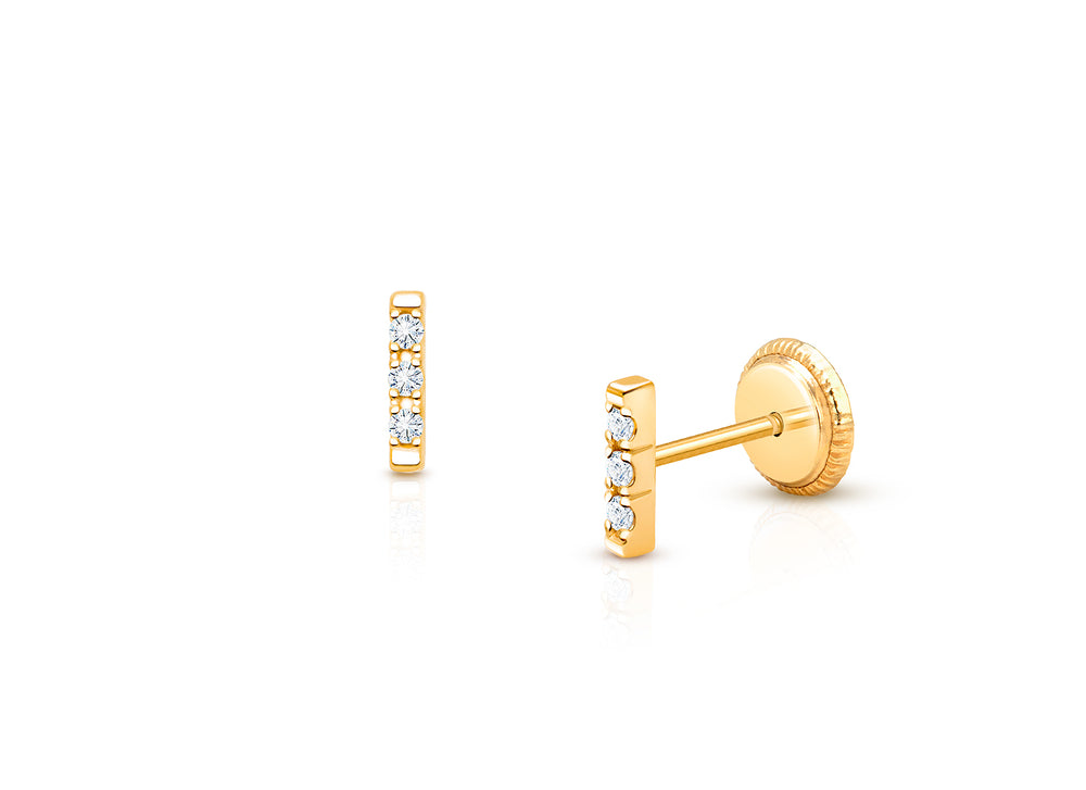 Pavé Bar, Clear CZ Teen’s Earrings, Screw Back – 14K Gold