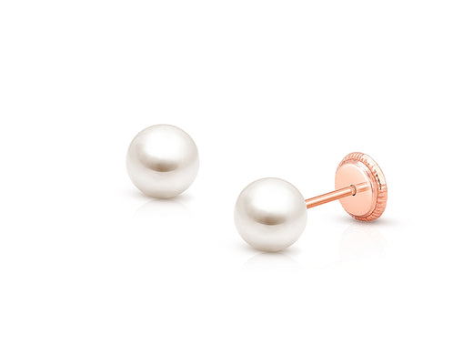 5mm Pearl Studs, Teen’s Earrings, Screw Back – 14K Rose Gold