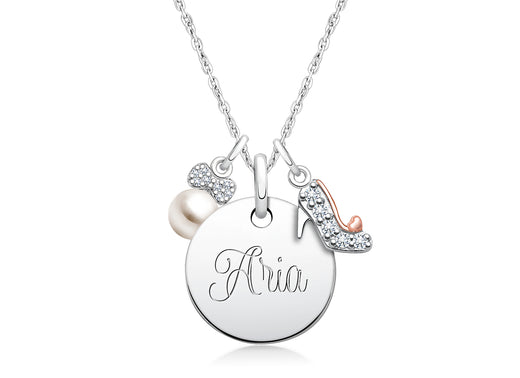 Small Round “Design Your Own” Children’s Necklace for Girls (50+ Optional Charms & FREE Engraving) – Sterling Silver