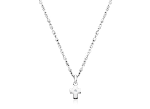 Forever in Faith Cross with Genuine Diamond, Communion Children’s Necklace for Girls – 14K White Gold