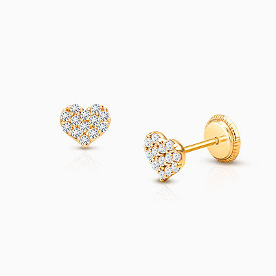 Princess Cut Studs, 4mm Clear CZ Studs, Baby/Children’s Earrings, Screw Back – 14K Gold