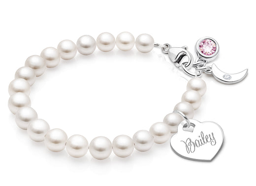 5mm Cultured Pearls, Teen’s Beaded Bracelet for Girls (INCLUDES Engraved Charm) – Sterling Silver