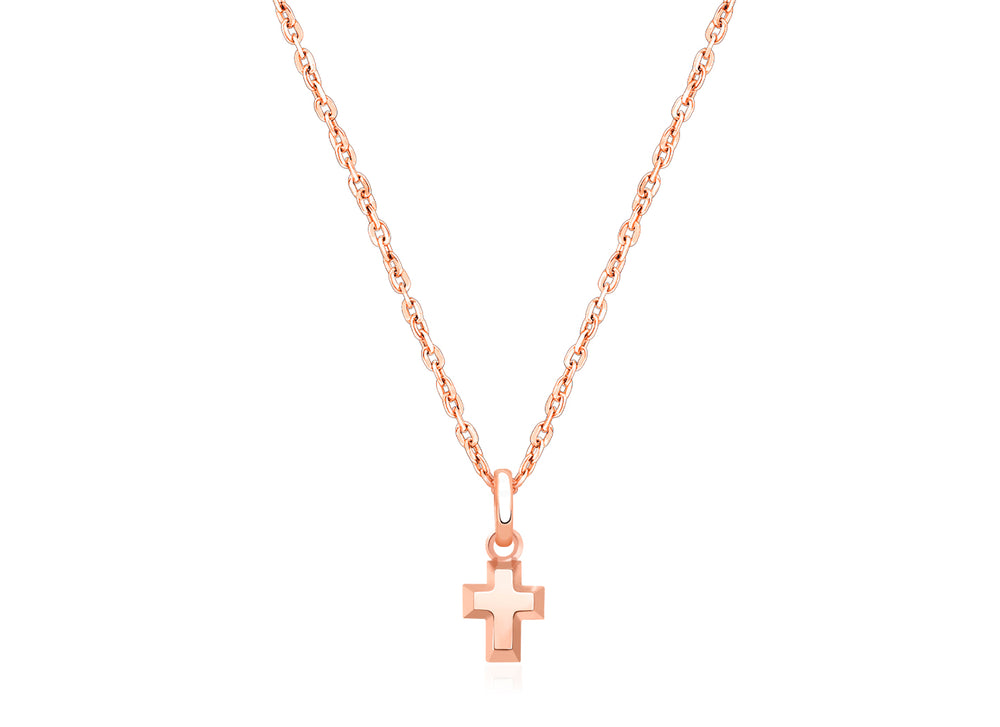 Simple Cross, Teeny Tiny Teen’s Necklace for Girls – 14K Rose Gold