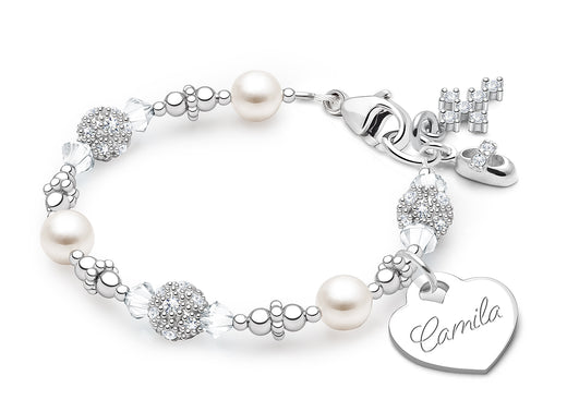 Birthstone, Christening/Baptism Baby/Children’s Beaded Bracelet for Girls (INCLUDES Engraved Charm) – Sterling Silver