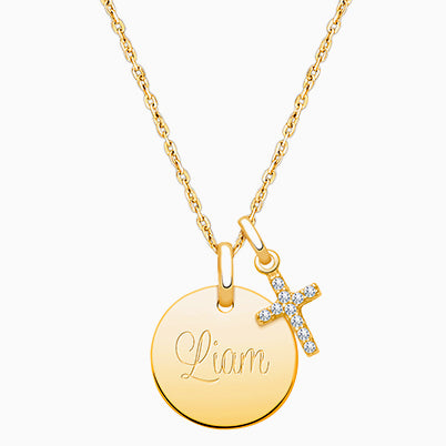 Beautifully Beveled Cross, Children’s Necklace for Boys – 14K Gold