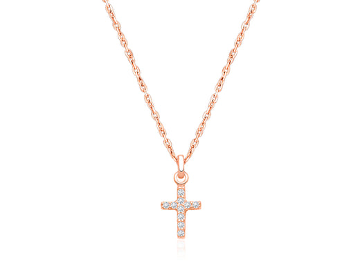 Miraculous Cross, Modern Pavé CZ Children’s Necklace for Boys – 14K Rose Gold