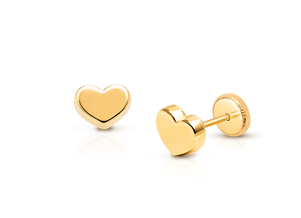 Modern Heart, Christening/Baptism Baby/Children’s Earrings, Screw Back – 14K Gold