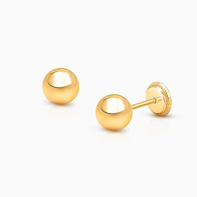 5mm Classic Round Studs, Baby/Children’s Earrings, Screw Back – 14K Rose Gold