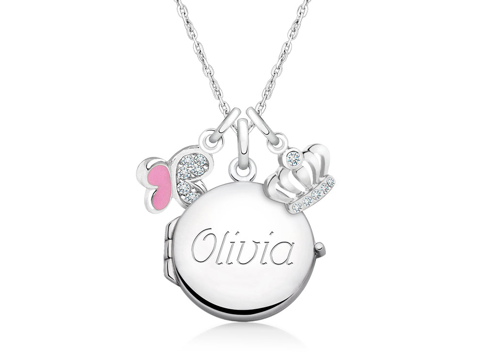 Round Locket “Design Your Own” Teen’s Necklace for Girls (50+ Optional Charms & FREE Engraving) – Sterling Silver