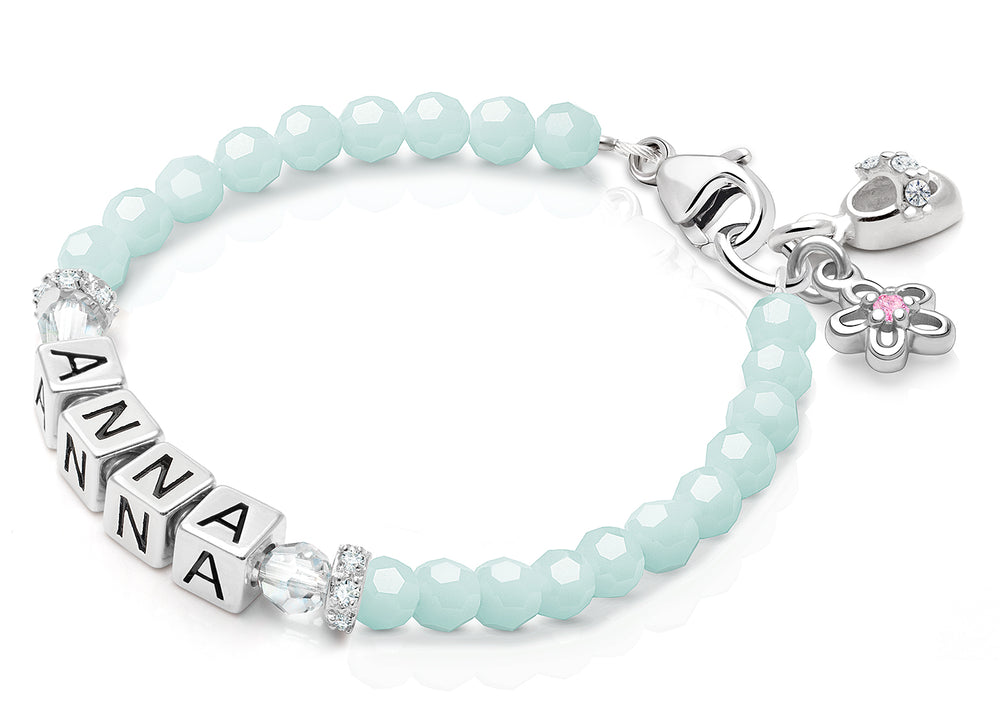 tB® Signature Crystal™ Trademark Blue Baby/Children’s Name Bracelet for Girls – Sterling Silver