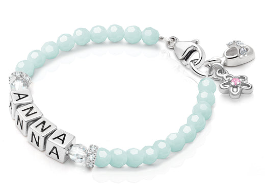 tB® Signature Crystal™ Trademark Blue Baby/Children’s Name Bracelet for Girls – Sterling Silver