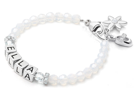 tB® Signature Crystal™ White Opal Baby/Children’s Name Bracelet for Girls – Sterling Silver