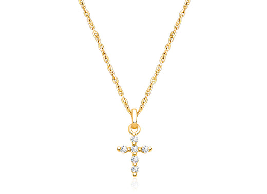 Shining Cross, Pavé CZ Teen’s Necklace for Girls – 14K Gold