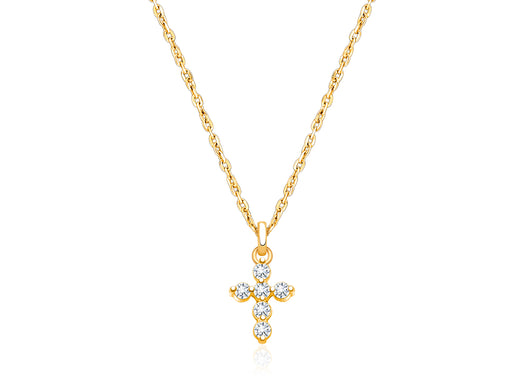 Glory & Grace Cross with Genuine Diamonds, Communion Children’s Necklace for Girls – 14K Gold