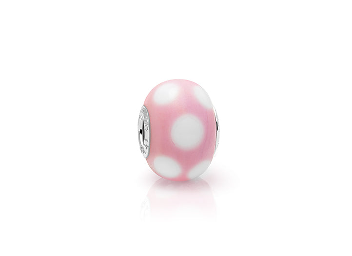 Peachy Princess, Sterling Silver and Pink & White Polka Dot Murano Glass (Hand Made in Italy) – Children’s Adoré™ Charm