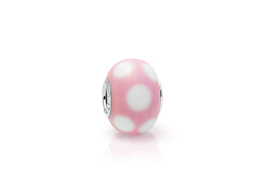 Peachy Princess, Sterling Silver and Pink & White Polka Dot Murano Glass (Hand Made in Italy) – Children’s Adoré™ Charm