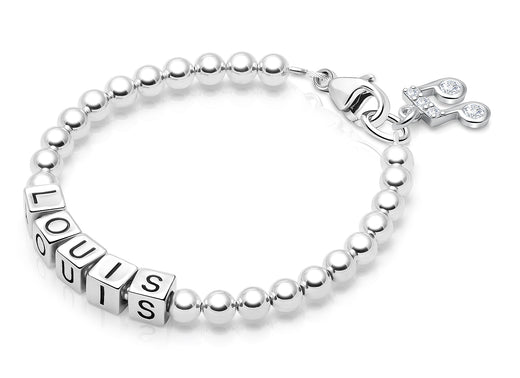 4mm Tiny Blessings Beads, Baby/Children’s Name Bracelet for Boys – Sterling Silver