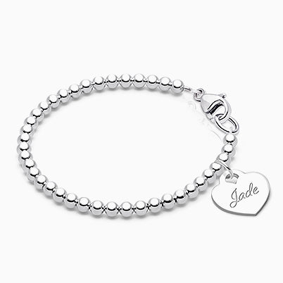 3mm Tiny Blessings Beads, Baby/Children’s Beaded Bracelet for Girls (INCLUDES Engraved Charm) – 14K Gold
