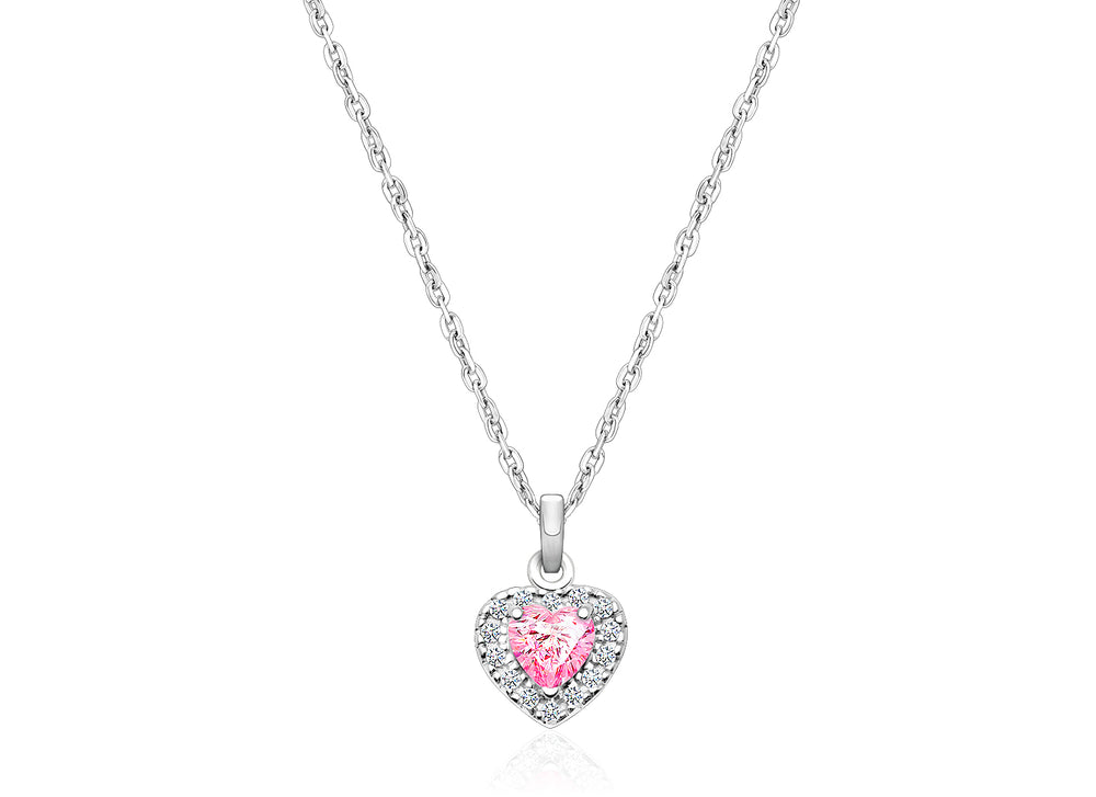 Blissful Heart, Children’s Pink/Clear CZ Necklace for Girls – Sterling Silver