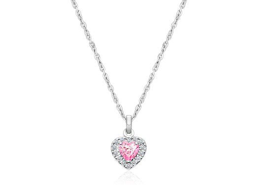 Blissful Heart, Children’s Pink/Clear CZ Necklace for Girls – Sterling Silver