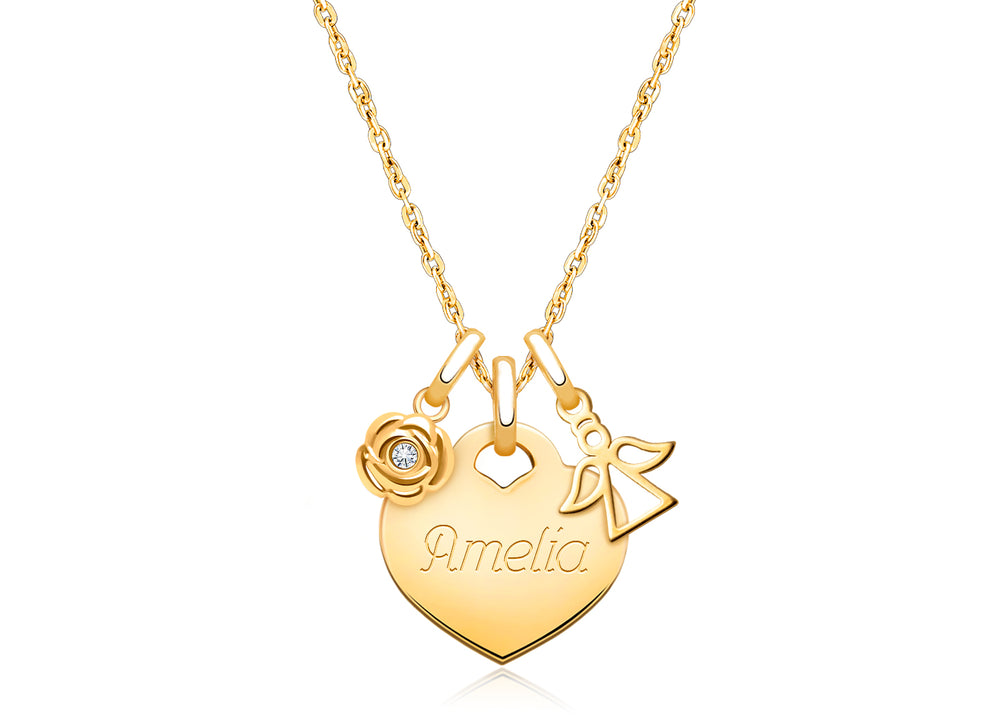 14K Gold Baby Heart, Christening/Baptism Children’s Necklace for Girls (Includes Religious Charm & FREE Engraving) – 14K Gold