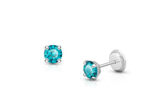 December Birthstone Studs, 4mm Swarovski® Crystal Teen’s Earrings, Screw Back – 14K White Gold