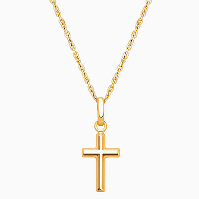 Shining Cross, Pavé CZ Children’s Necklace for Girls – 14K Gold