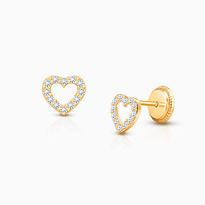 True Love, Clear CZ Heart Baby/Children’s Huggie Hoop Earrings – 14K Gold