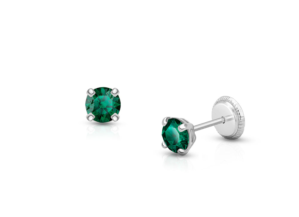 May Birthstone Studs, 4mm Swarovski® Crystal Baby/Children’s Earrings, Screw Back – 14K White Gold
