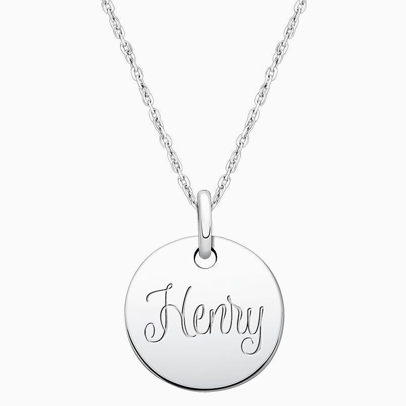 Small Round, Engraved Children’s Necklace for Boys (FREE Personalization) – Sterling Silver