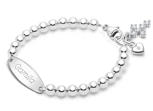 4mm Tiny Blessings Beads, Christening/Baptism Baby/Children’s Engraved Bracelet for Girls – Sterling Silver