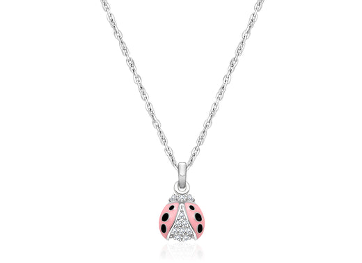 Love Bug, Children’s Pink Ladybug Necklace for Girls – Sterling Silver