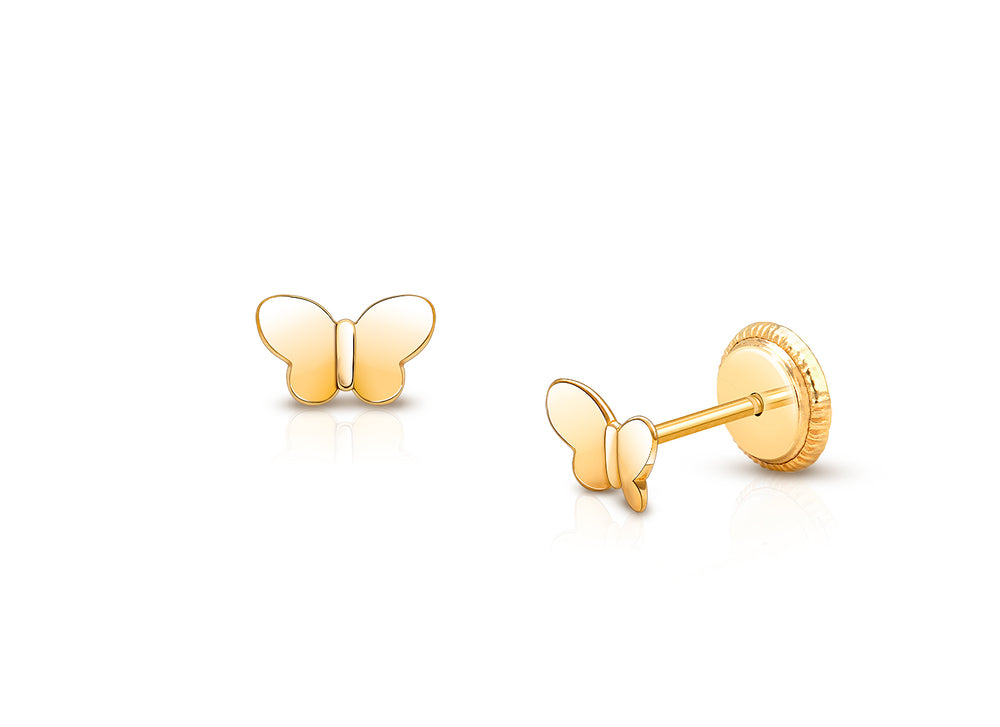 Little Butterfly, First Holy Communion Children’s Earrings, Screw Back – 14K Gold