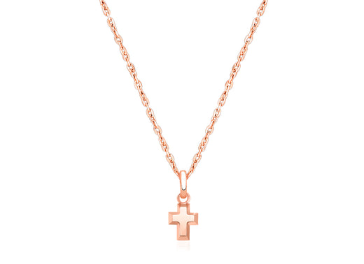 Simple Cross, Teeny Tiny Communion Children’s Necklace for Girls – 14K Rose Gold