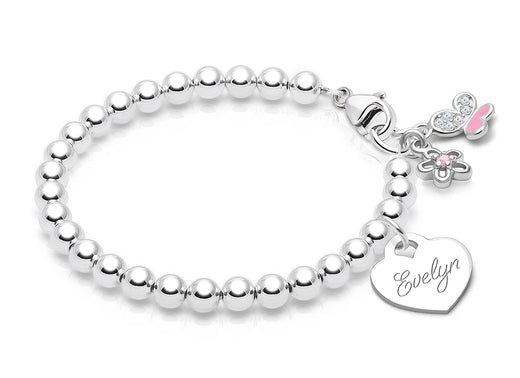 4mm Tiny Blessings Beads, Baby/Children’s Beaded Bracelet for Girls (INCLUDES Engraved Charm) – Sterling Silver