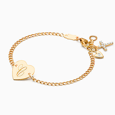 Heart of Gold, Christening/Baptism Baby/Children’s Engraved ID Bracelet for Girls – 14K Gold