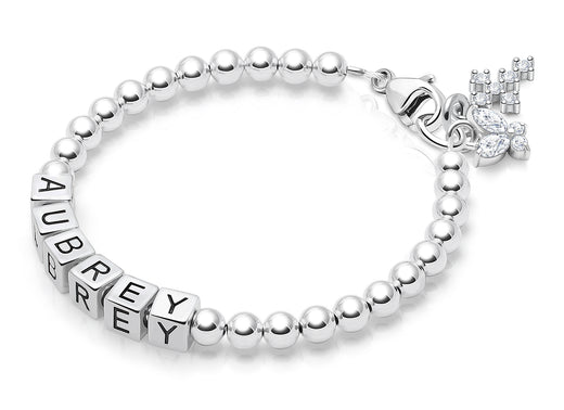 4mm Tiny Blessings Beads, First Holy Communion Name Bracelet for Girls – Sterling Silver