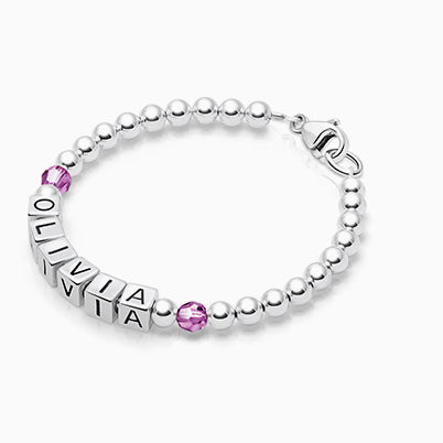 Birthstone, Christening/Baptism Baby/Children’s Name Bracelet for Girls (All 12 Birthstones Avail) – Sterling Silver