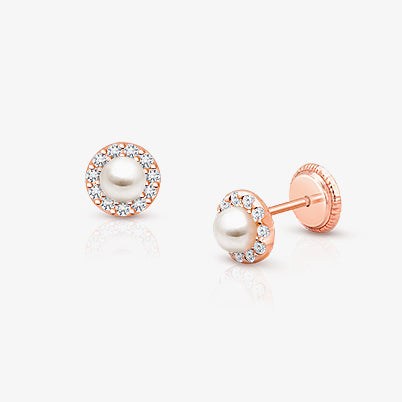 5mm Pearl Studs, Teen’s Earrings, Screw Back – 14K Rose Gold
