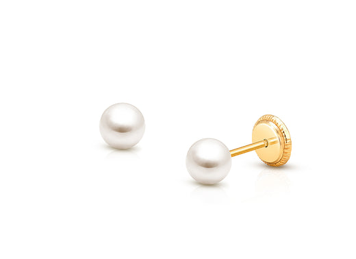 4mm Pearl Studs, Baby/Children’s Earrings, Screw Back – 14K Gold