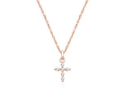 Shining Cross, Pavé CZ Children’s Necklace for Girls – 14K Rose Gold
