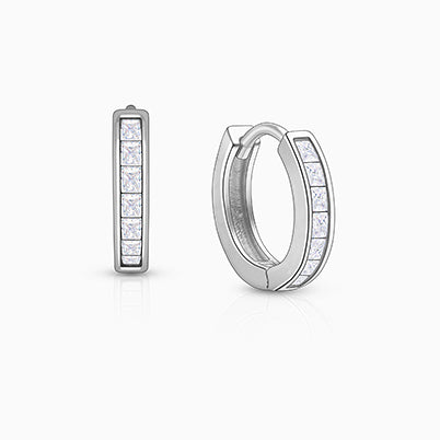 Channel Cut CZ, 11mm Huggie Hoops Teen’s Earrings, Screw Back – Sterling Silver