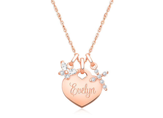 14K Rose Gold Baby Heart, Communion Children’s Necklace for Girls (Includes Religious Charm & FREE Engraving) – 14K Rose Gold