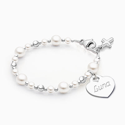 Little Lady, Christening/Baptism Baby/Children’s Beaded Bracelet for Girls (INCLUDES Engraved Charm) – Sterling Silver