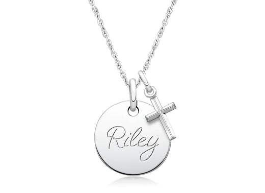 Small Round, Christening/Baptism Children’s Necklace for Girls (50+ Optional Charms & FREE Engraving) – Sterling Silver