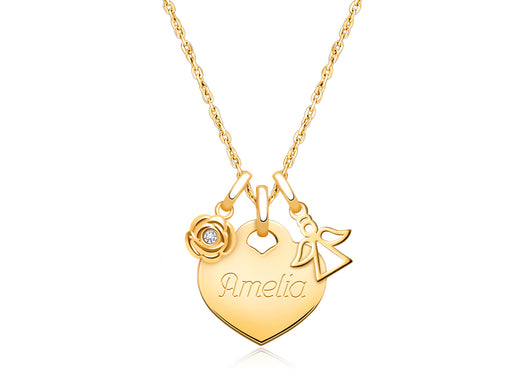 14K Gold Baby Heart, Communion Children’s Necklace for Girls (Includes Religious Charm & FREE Engraving) – 14K Gold