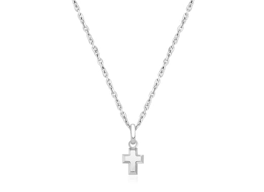 Simple Cross, Teeny Tiny Children’s Necklace for Girls – 14K White Gold