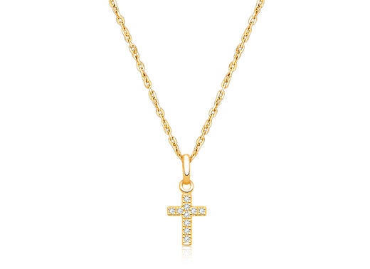 Divine Light, Cross with Genuine Diamonds Children’s Necklace for Boys – 14K Gold